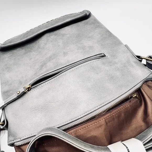 Kouli Buir Gray Large Crossbody Shoulder Handbag Faux Leather Multi Pocket NWT - Picture 6 of 7